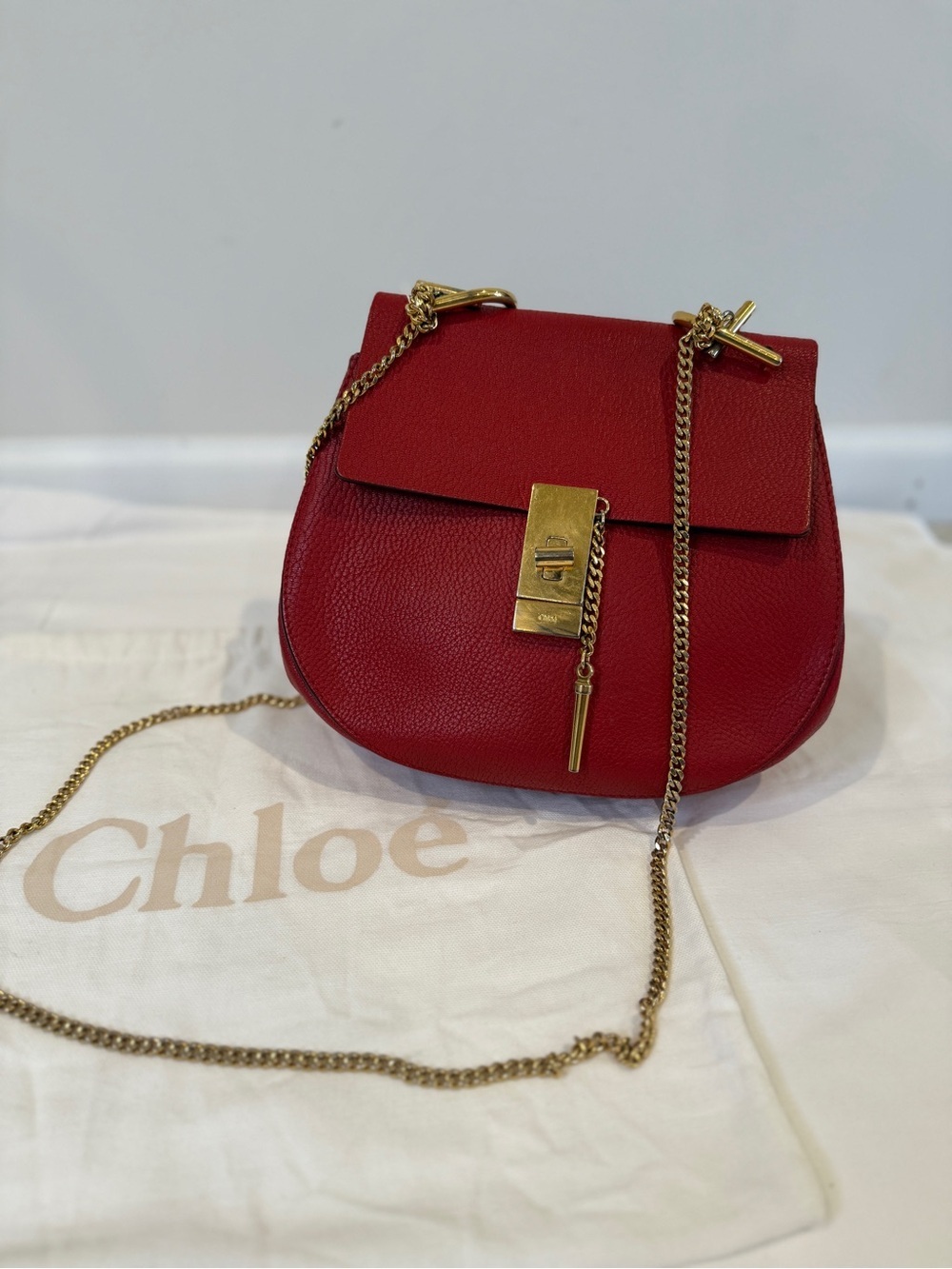 Small Drew Crossbody Bag in Red with Gold Hardware